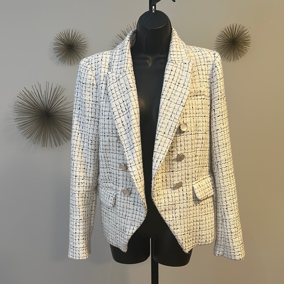 Women's Lined Tweed Double-Breasted Blazer - White NWOT - Picture 1 of 4